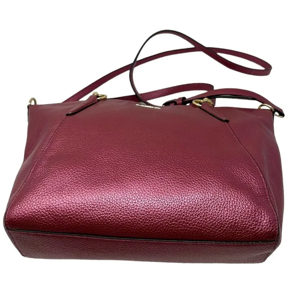 Coach Pebbled Leather Satchel Crossbody Bag Metallic Burgundy Gold Hardware